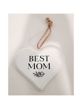 Black and White Wood Heart Door Hanging Sign “Best Mom”